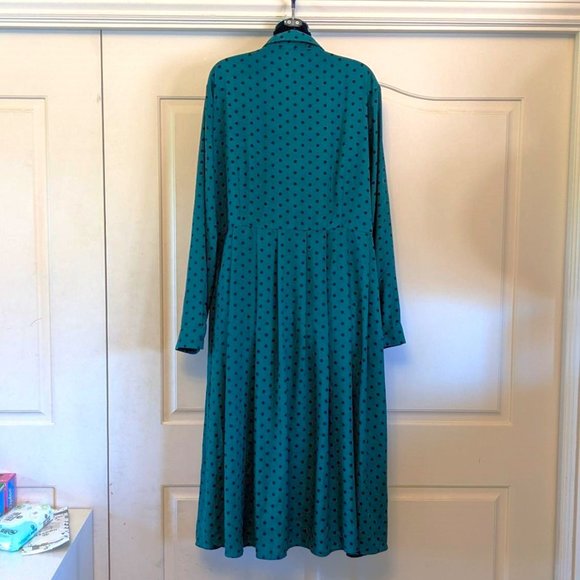 Glamorous Curve Long Sleeve Smock Dress, Green &  Black Polka Dots, Size 16 - Picture 2 of 4
